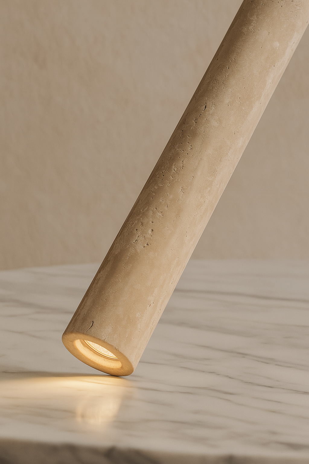 Tessaro Leaning on a white marble table with lights on