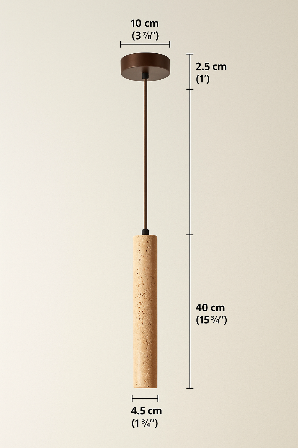 Tessaro Slim Cylinder Pendant Light - Travertine Stone Column