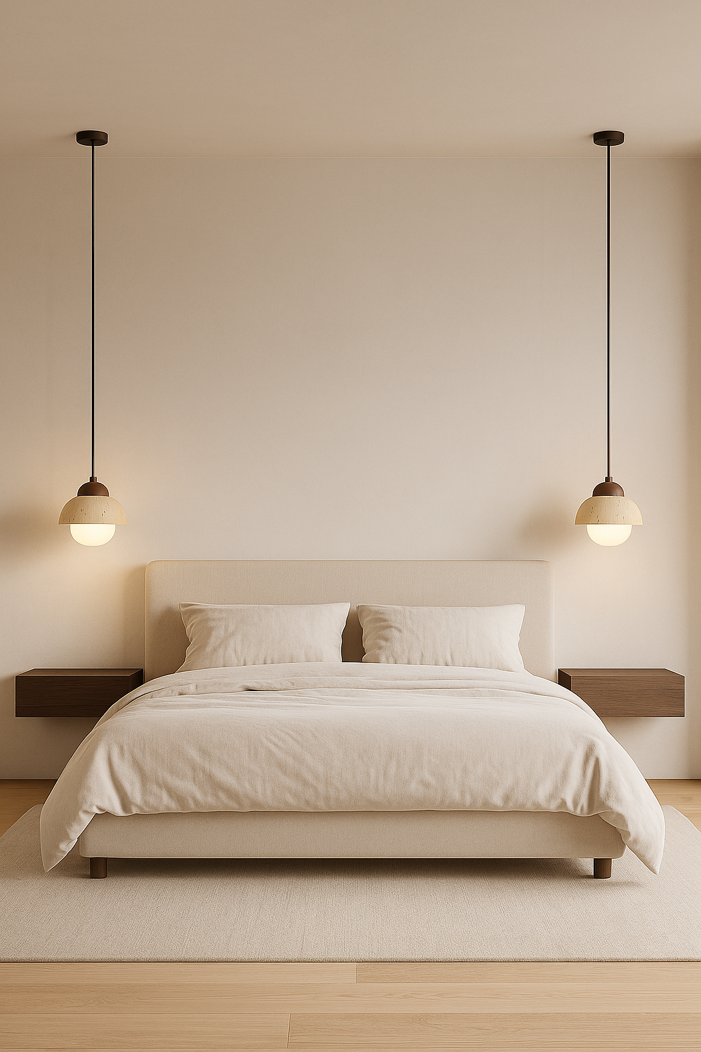 Tessaro Dome Pendant Light - Travertine Stone & Oak Wood